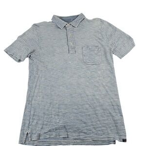 Faherty‎ Brand Mens Small Indigo Dyed Striped Polo Shirt Blue White Short Sleeve